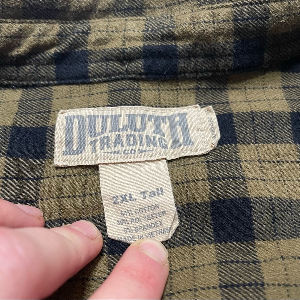 Duluth Trading Co Plaid Button Down Flannel Shirt Size 2XL Tall Green Navy Blue - Picture 3 of 5